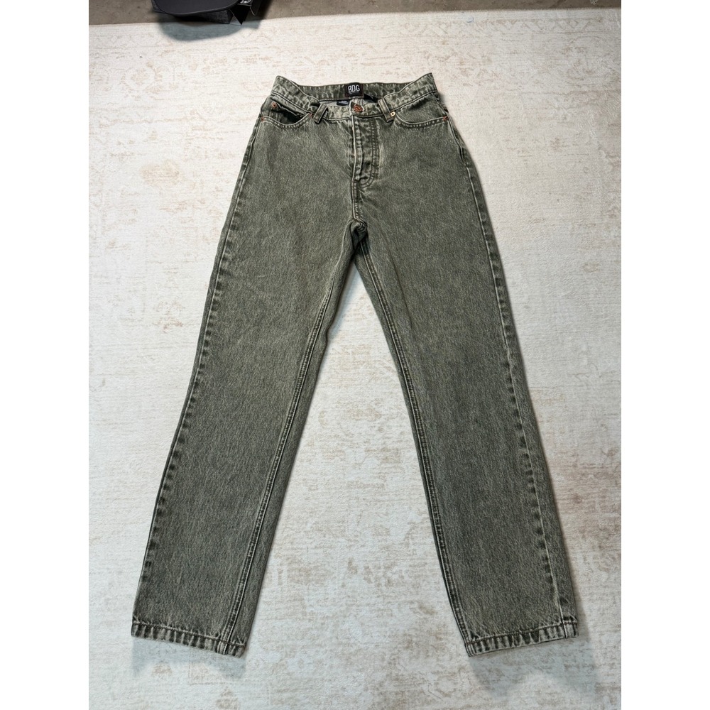 BDG Urban Outfitters Slim Straight Jeans Olive Green Acid Wash 26 Button Fly